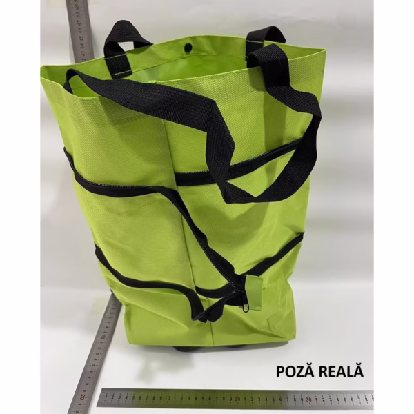 Geanta Pliabila, Flippy, 2 in 1, Carucior cu Roti, pentru Cumparaturi, 19 l, Verde, Plastic, 39 x 46 x 12 cm - imagine 3
