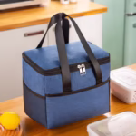 Geanta Termica Flippy pentru Pranz, Compartimente Telefon si Tacamuri, Multifunctionala, Impermeabila, 24x18x21 cm, Albastru - imagine 6
