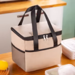 Geanta Termica Flippy pentru Pranz, Compartimente Telefon si Tacamuri, Multifunctionala, Impermeabila, 24x18x21 cm, Crem - imagine 3
