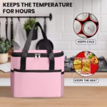 Geanta Termica Flippy pentru Pranz, Compartimente Telefon si Tacamuri, Multifunctionala, Impermeabila, 24x18x21 cm, Roz - imagine 6