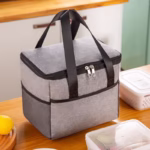 Geanta Termica Flippy pentru Pranz, Compartimente Telefon si Tacamuri, Multifunctionala, Impermeabila, 24x18x21 cm, Gri - imagine 2