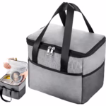 Geanta Termica Flippy pentru Pranz, Compartimente Telefon si Tacamuri, Multifunctionala, Impermeabila, 24x18x21 cm, Gri - imagine 3