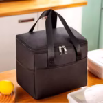 Geanta Termica Flippy pentru Pranz, Compartimente Telefon si Tacamuri, Multifunctionala, Impermeabila, 24x18x21 cm, Negru - imagine 4