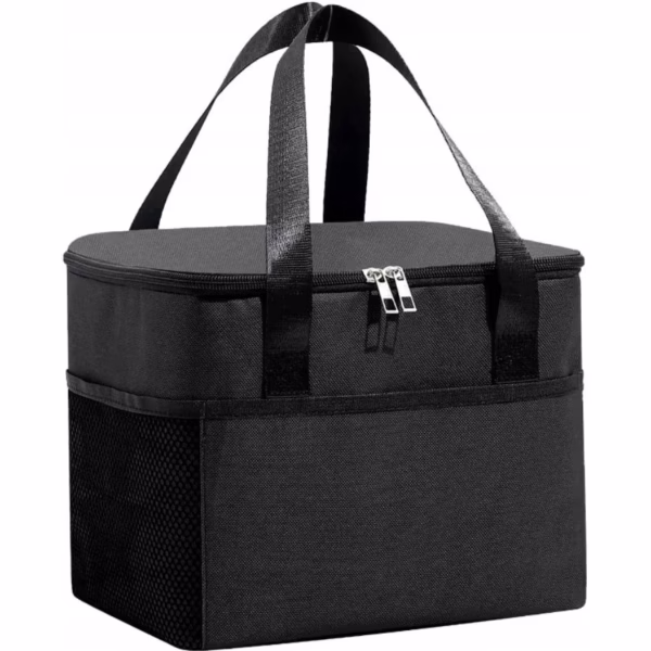 Geanta Termica Flippy pentru Pranz, Compartimente Telefon si Tacamuri, Multifunctionala, Impermeabila, 24x18x21 cm, Negru - imagine 5