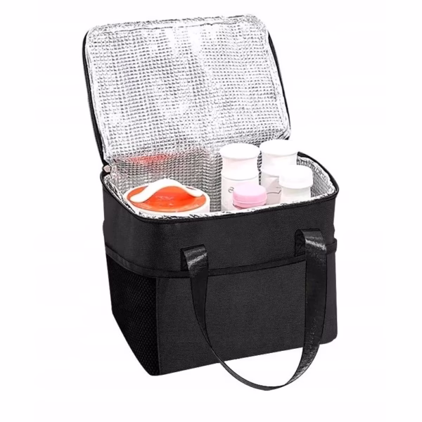 Geanta Termica Flippy pentru Pranz, Compartimente Telefon si Tacamuri, Multifunctionala, Impermeabila, 24x18x21 cm, Negru - imagine 6