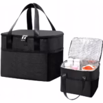 Geanta Termica Flippy pentru Pranz, Compartimente Telefon si Tacamuri, Multifunctionala, Impermeabila, 24x18x21 cm, Negru - imagine 8