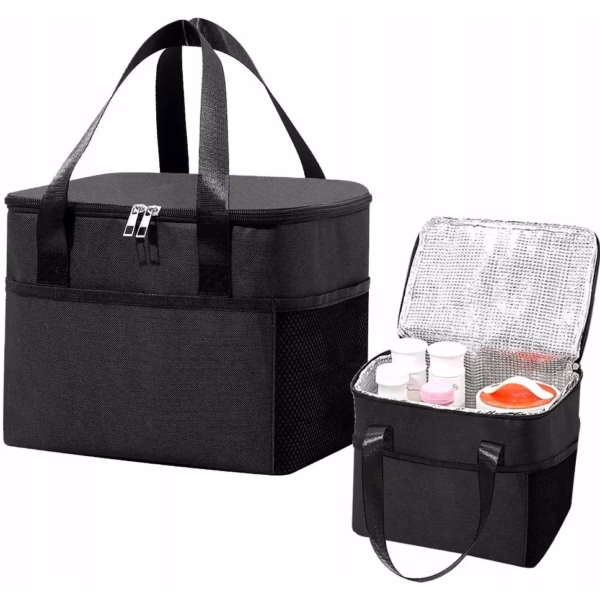 Geanta Termica Flippy pentru Pranz, Compartimente Telefon si Tacamuri, Multifunctionala, Impermeabila, 24x18x21 cm, Negru - imagine 8