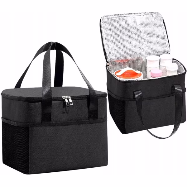 Geanta Termica Flippy pentru Pranz, Compartimente Telefon si Tacamuri, Multifunctionala, Impermeabila, 24x18x21 cm, Negru - imagine 9