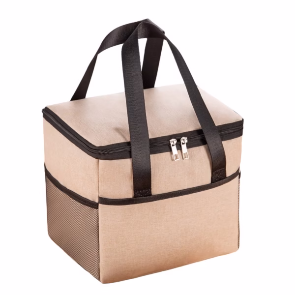 Geanta Termica Flippy pentru Pranz, Compartimente Telefon si Tacamuri, Multifunctionala, Impermeabila, 24x18x21 cm, Crem - imagine 1