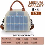Geanta Termica pentru Pranz Flippy, Multifunctionala, Compartimentata, Impermeabila, 2 Tipuri de Manere, 26x14.3x21.2 cm, Crem - imagine 5
