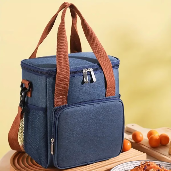 Geanta Termo-Izolanta, Flippy, Multifunctionala, 1 Compartiment Principal, 1 Buzunar Lateral Exterior, Impermeabila, Manere si Bretea de Umar, 25x22x15 cm, Albastru - imagine 2
