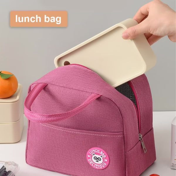 Geanta Termica pentru Pranz, Flippy, Multifunctionala, Compartimentata, Impermeabila, cu Manere, Buzunar Exterior, 22x14x19 cm, Roz - imagine 3