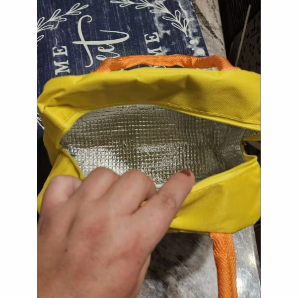 Geanta Termoizolanta pentru Copii, Flippy, 23x13x19 cm, Model Imprimeu Dinozaur, din Folie de Aluminiu si Panza Oxford, Albastru/Galben - imagine 4