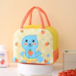 Geanta Termoizolanta pentru Copii, Flippy, 23x13x19 cm, Model Imprimeu Foca, din Folie de Aluminiu si Panza Oxford, Galben/Portocaliu - imagine 5