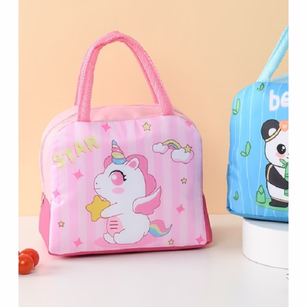 Geanta Termoizolanta pentru Copii, Flippy, 23x13x19 cm, Model Imprimeu Unicorn, din Folie de Aluminiu si Panza Oxford, Roz - imagine 7