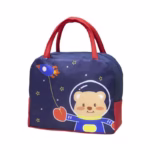 Geanta Termoizolanta pentru Copii, Flippy, 23x13x19 cm, Model Imprimeu Ursulet Astronaut, din Folie de Aluminiu si Panza Oxford, Albastru/Rosu - imagine 5