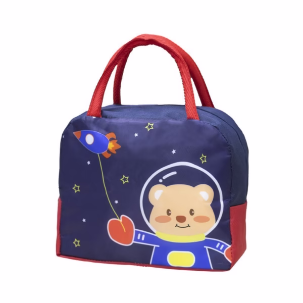 Geanta Termoizolanta pentru Copii, Flippy, 23x13x19 cm, Model Imprimeu Ursulet Astronaut, din Folie de Aluminiu si Panza Oxford, Albastru/Rosu - imagine 5
