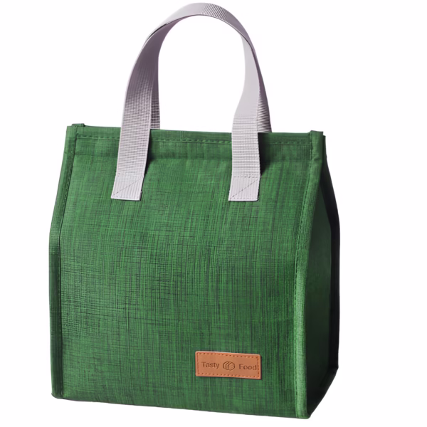 Geanta Termoizolanta Tip Bento Bag Flippy, Camping Cooler, Aluminiu, 22.5x13x25,5 cm, 3.3 L, Verde - imagine 1
