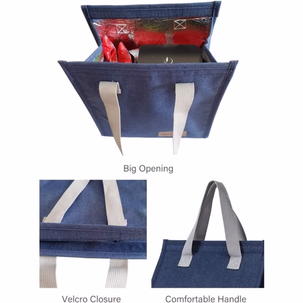 Geanta termoizolanta tip bento bag Flippy, camping cooler bag, Aluminiu, 22.5 x 13 cm, 3.3 L, albastru - imagine 2
