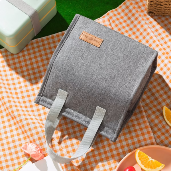 Geanta termoizolanta tip bento bag Flippy, camping cooler bag, Aluminiu, 22.5 x 13 cm, 3.3 L, gri - imagine 3