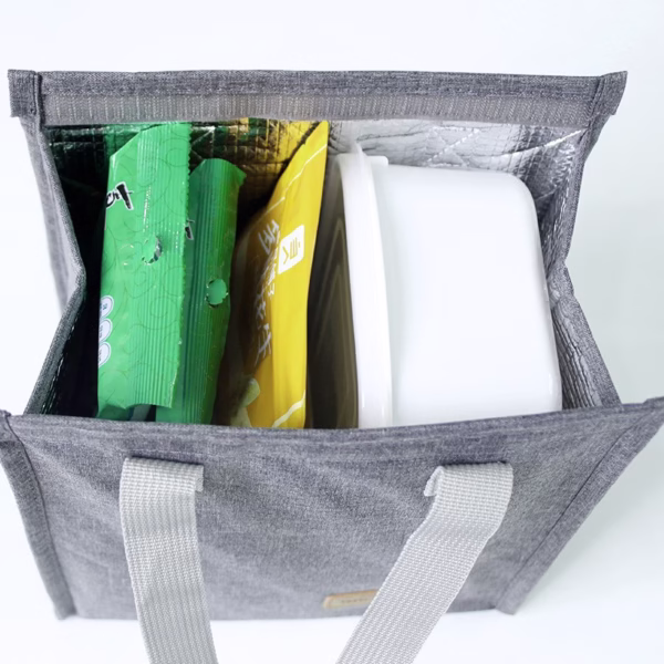 Geanta termoizolanta tip bento bag Flippy, camping cooler bag, Aluminiu, 22.5 x 13 cm, 3.3 L, gri - imagine 4