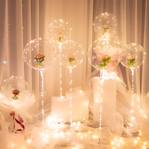Trandafir in Balon LED cu Lumini, Flippy, Tip Buchet, Diametru 35 cm, Roz - imagine 2