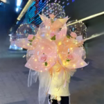 Trandafir in Balon LED cu Lumini, Flippy, Tip Buchet, Diametru 35 cm, Roz - imagine 3