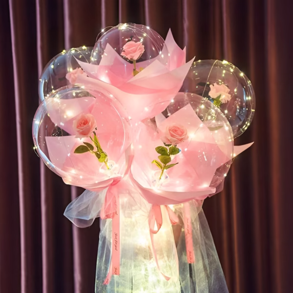 Trandafir in Balon LED cu Lumini, Flippy, Tip Buchet, Diametru 35 cm, Roz - imagine 4