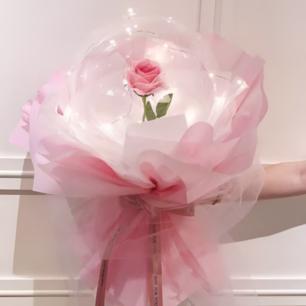 Trandafir in Balon LED cu Lumini, Flippy, Tip Buchet, Diametru 35 cm, Roz - imagine 5