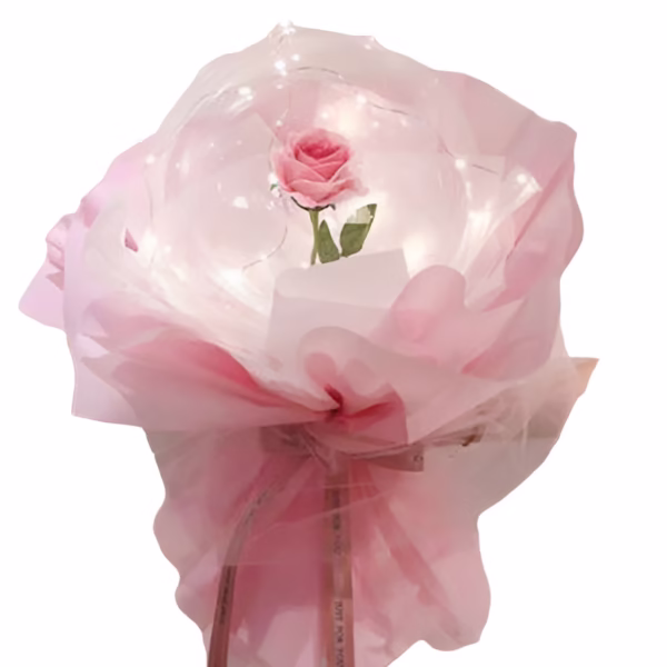 Trandafir in Balon LED cu Lumini, Flippy, Tip Buchet, Diametru 35 cm, Roz - imagine 1