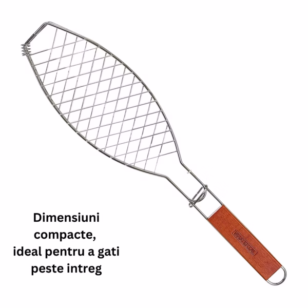 Gratar Grill Inox pentru Peste, Flippy, cu Maner, de Dimensiuni Reduse, Usor de Transportat si Depozitat, Argintiu, 56x12 cm - imagine 4