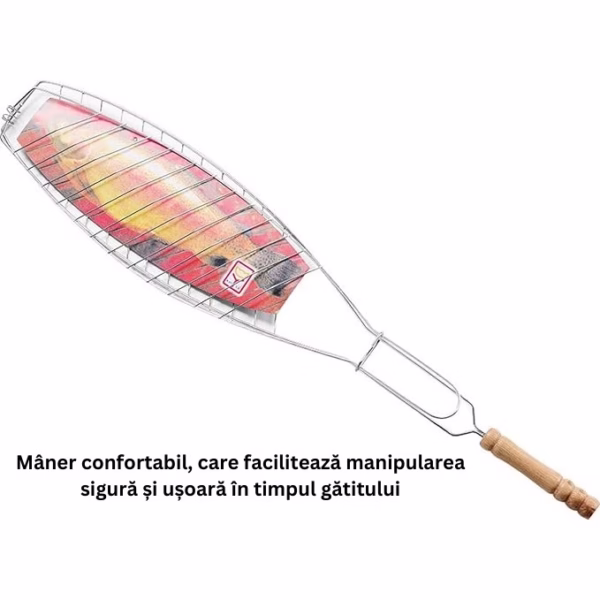 Gratar Grill Inox pentru Peste, Flippy, cu Maner, de Dimensiuni Reduse, Usor de Transportat si Depozitat, Argintiu, 56x12 cm - imagine 5
