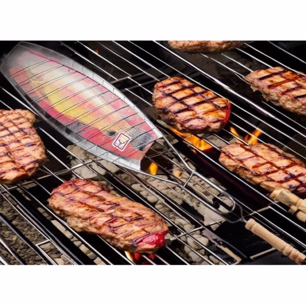 Gratar Grill Inox pentru Peste, Flippy, cu Maner, de Dimensiuni Reduse, Usor de Transportat si Depozitat, Argintiu, 56x12 cm - imagine 6