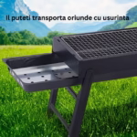 Gratar Portabil, Flippy, Confectionat din Metal, pentru Picnic, Gradina, Terasa, Camping, Dimensiuni Reduse, 60x22x23 cm, Negru - imagine 7