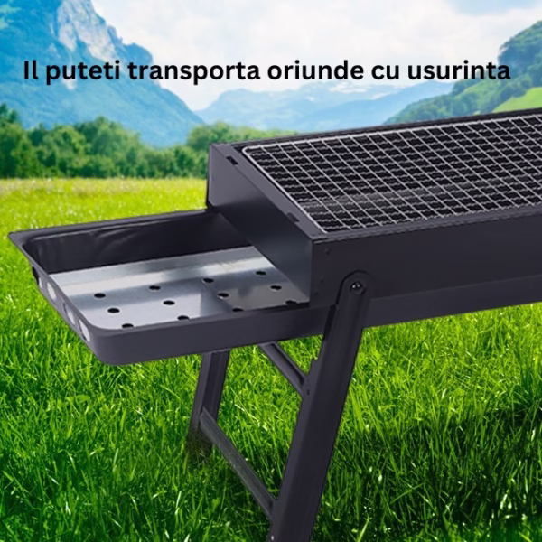 Gratar Portabil, Flippy, Confectionat din Metal, pentru Picnic, Gradina, Terasa, Camping, Dimensiuni Reduse, 60x22x23 cm, Negru - imagine 7
