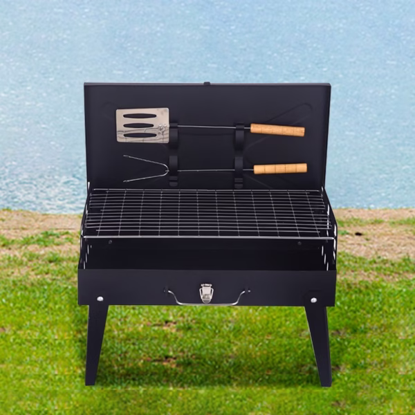 Gratar Portabil, Flippy, Pliabil, Tip Servieta, cu Accesorii pentru Gatit Incluse, Confectionat din Metal, 46x43x26 cm, Negru - imagine 4