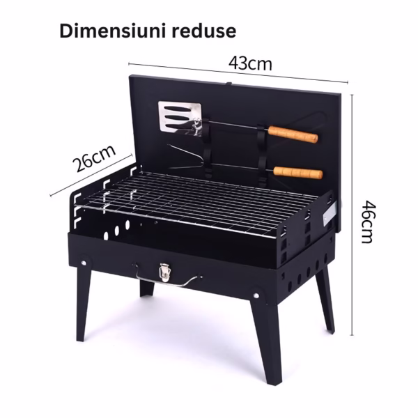 Gratar Portabil, Flippy, Pliabil, Tip Servieta, cu Accesorii pentru Gatit Incluse, Confectionat din Metal, 46x43x26 cm, Negru - imagine 7