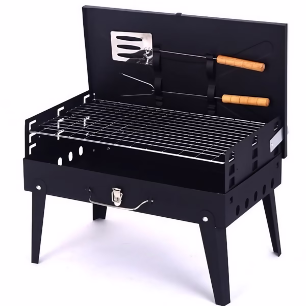 Gratar Portabil, Flippy, Pliabil, Tip Servieta, cu Accesorii pentru Gatit Incluse, Confectionat din Metal, 46x43x26 cm, Negru - imagine 1