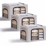Cutie de Depozitare, Flippy, cu 3 Ferestre cu Fermoar Bidirectional, Cadru din Otel, Impermeabil, 38L, 42 x 30 x 30 cm, Gri - imagine 6