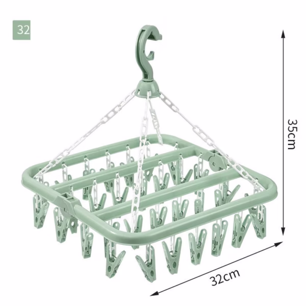 Uscator de rufe Flippy, 32 de cleme, Plastic, Pliabil, rotire 360 grade, 32x32 cm, Verde - imagine 2