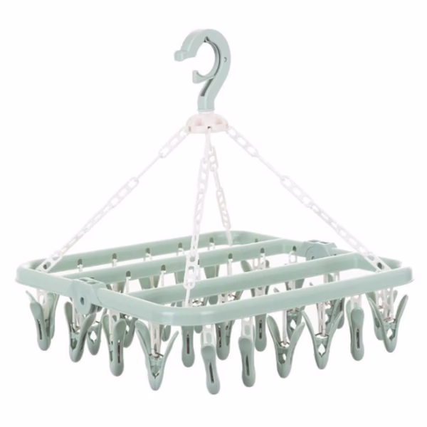 Uscator de rufe Flippy, 32 de cleme, Plastic, Pliabil, rotire 360 grade, 32x32 cm, Verde - imagine 1