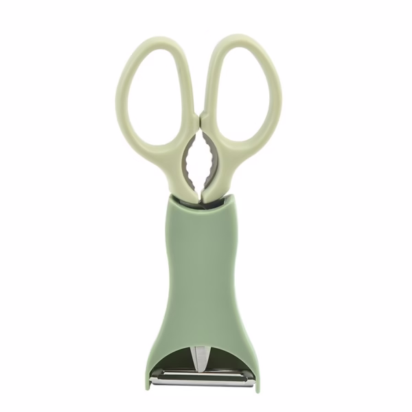Set foarfeca pentru bucatarie Flippy, curatator legume tip suport, multifunctional, spargator nuci, material ABS si otel inoxidabil, maner ergonomic, 16.8 x 7.8 x 1 cm, verde - imagine 1