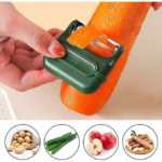 Decojitor/Curatator manual de legume si fructe, Flippy, portabil, cu magnet, doua lame, Inox, Verde, 6.7x6x1.6 cm - imagine 3