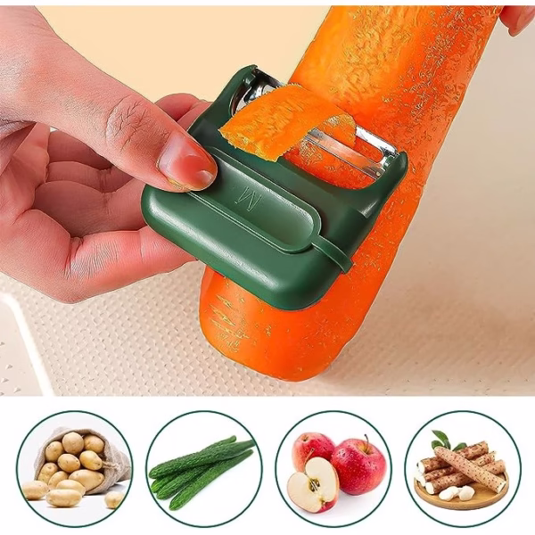 Decojitor/Curatator manual de legume si fructe, Flippy, portabil, cu magnet, doua lame, Inox, Verde, 6.7x6x1.6 cm - imagine 3