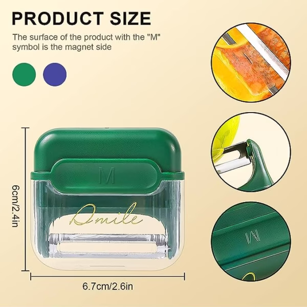 Decojitor/Curatator manual de legume si fructe, Flippy, portabil, cu magnet, doua lame, Inox, Verde, 6.7x6x1.6 cm - imagine 4