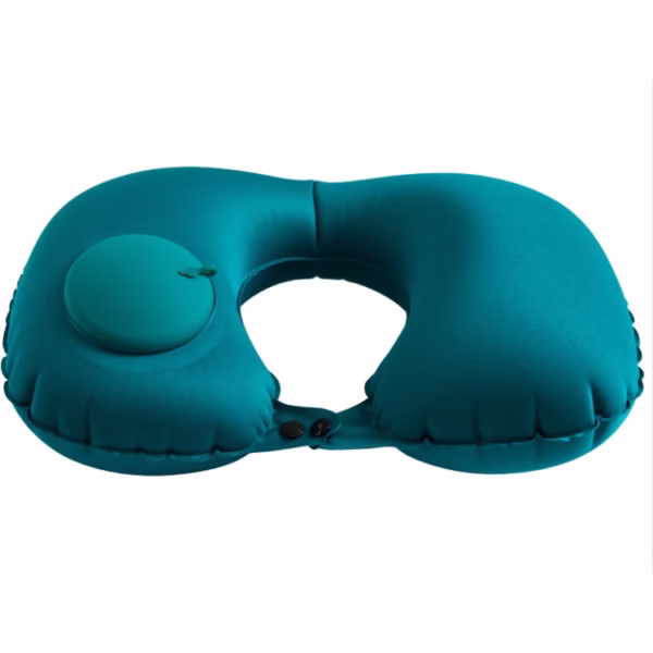 Perna pentru gat Flippy, portabila, umflare prin apasare, usor de depozitat, imbracata in material catifelat, in forma de U, 40 x 28 cm, verde - imagine 1