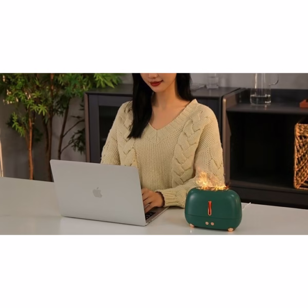 Umidificator de tip flacara, Flippy, cu aromaterapie, 7 culori, 250 ml, verde - imagine 2