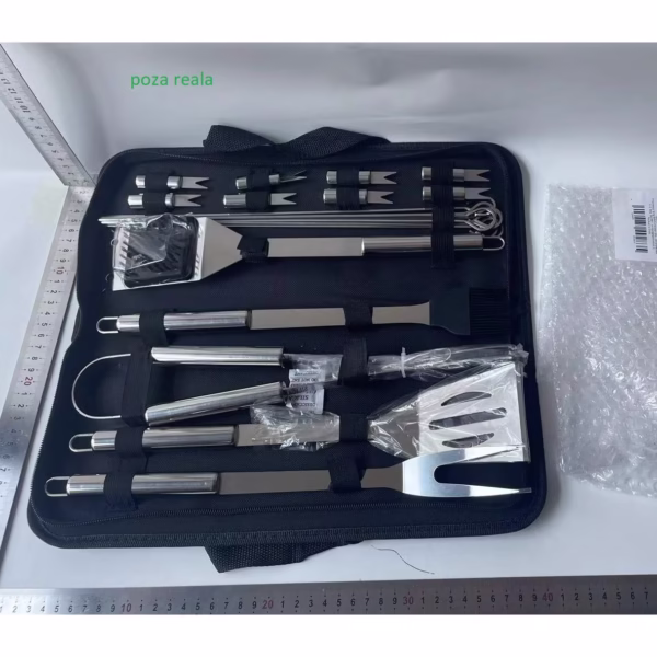 Set 18 Ustensile pentru Gratar, Flippy, din Otel Inoxidabil, Geanta Oxford, Argintiu - imagine 2