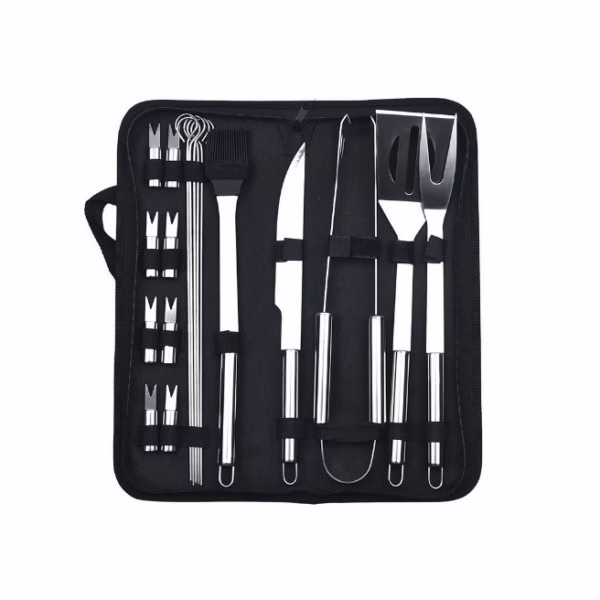 Set 18 Ustensile pentru Gratar, Flippy, din Otel Inoxidabil, Geanta Oxford, Argintiu - imagine 1