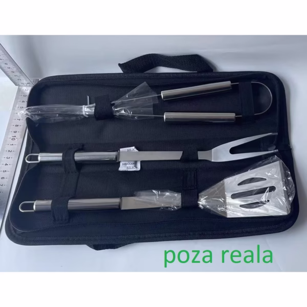 Set 3 Ustensile pentru Gratar, Flippy, din Otel Inoxidabil, Geanta Oxford, Argintiu - imagine 2